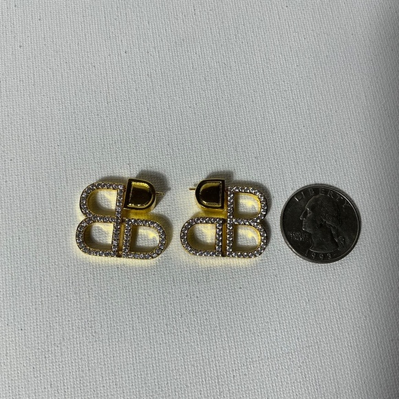 Balenciaga Gold and Crystal BB Earrings - Picture 3 of 3